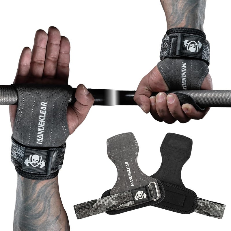 M MANUEKLEAR MANUEKLEAR Gym Straps Weight Lifting, Double Leather Lifting Straps for Men Deadlift with Cushion Wrist Loop, Gym Lifting Wrist Wraps for Weightlifting - Image 1